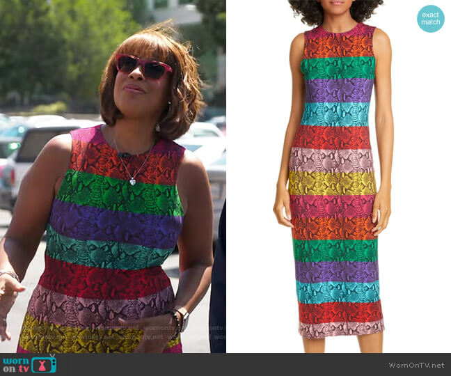 Alice + Olivia Delora Rainbow Snake Print Dress worn by Gayle King on CBS Mornings