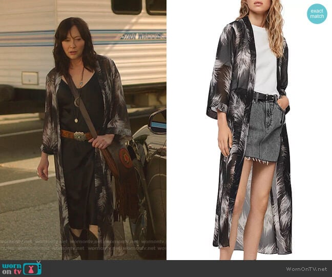 All Saints Carine Feather Print Kimono Robe worn by Shannen Doherty (Shannen Doherty) on BH90210