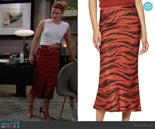 Anine Bing Bar Print Silk Midi Skirt worn by Sally Spectra (Courtney Hope) on The Bold and the Beautiful