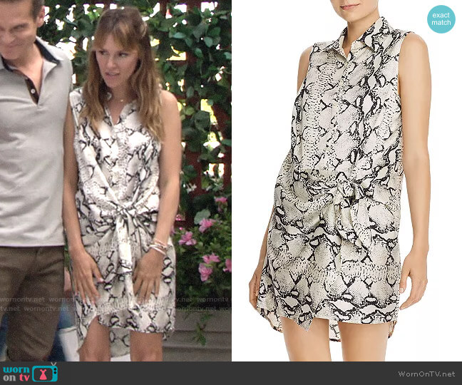 Aqua Snakeskin Wrap-Style Sheath Dress worn by Chloe Mitchell (Elizabeth Hendrickson) on The Young and the Restless