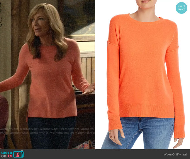 Aqua High/Low Cashmere Sweater in Neon Orange worn by Bonnie Plunkett (Allison Janney) on Mom