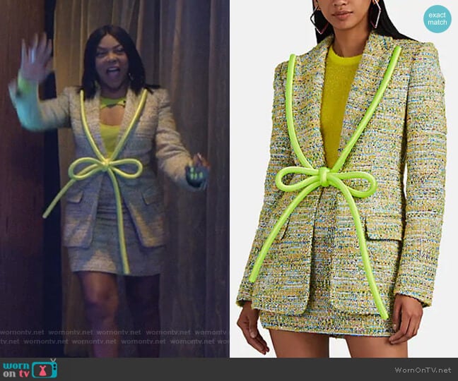 Area Rope-Lapel Metallic Tweed Blazer worn by Cookie Lyon (Taraji P. Henson) on Empire