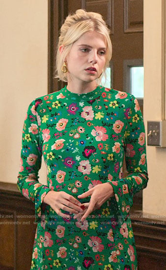 Astrid’s green floral dress on The Politician