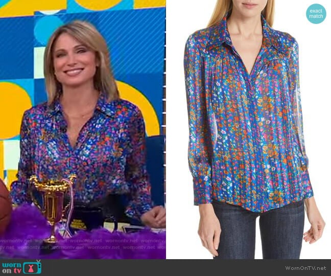 Ba&Sh Rive Floral Striped Blouse worn by Amy Robach on Good Morning America