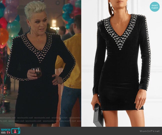 Balmain Studded Velvet Mini Dress worn by Christine Elise (Christine Elise) on BH90210
