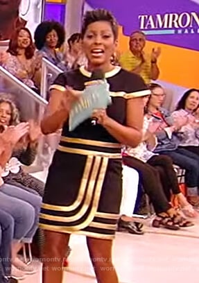Tamron’s black and gold trim dress on Tamron Hall Show