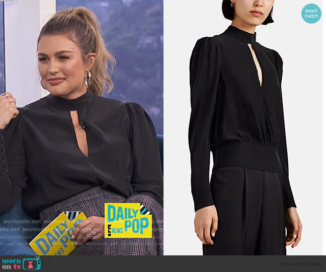 Frame Silk Satin Keyhole Blouse worn by Carissa Loethen Culiner on E! News