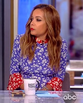 Sunny’s blue contrast floral midi dress on The View