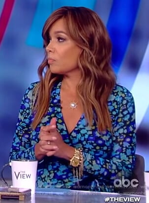 Sunny’s blue floral wrap dress on The View