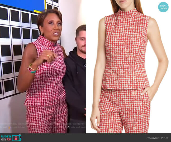 Boss Ikasta Sleeveless Tweed Top worn by Robin Roberts on Good Morning America