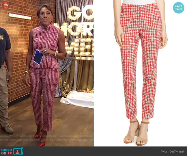 Boss Tarera Slim Jacquard Ankle Pants worn by Robin Roberts on Good Morning America