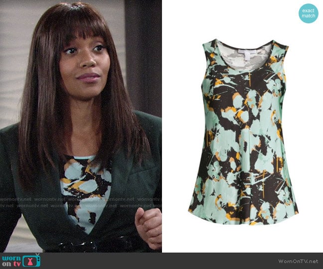 BOSS Inolea Top in Painted Flower worn by Amanda Sinclair (Mishael Morgan) on The Young and the Restless
