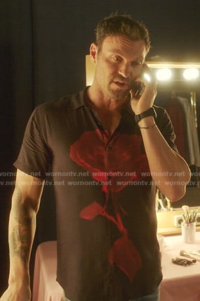 Brian’s black rose print shirt on BH90210