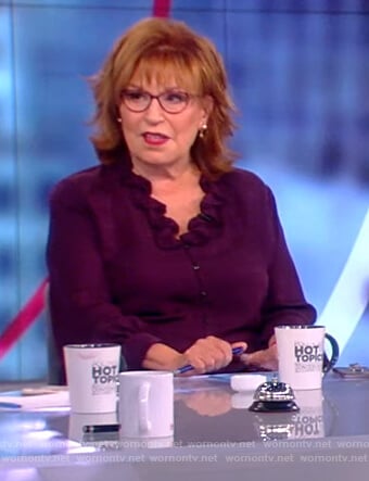 Joy’s burgundy ruffle neck blouse on The View