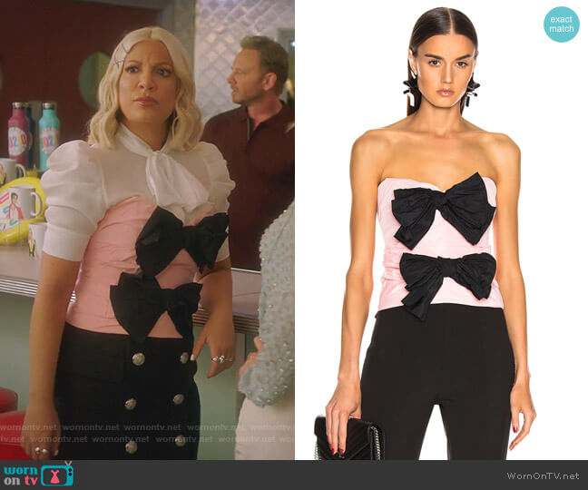 Carmen March Strapless Bow Top worn by Tori Spelling (Tori Spelling) on BH90210