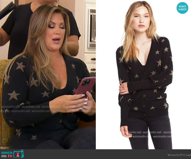 Chaser Gold Star Bishop Sleeve Cardigan worn by Emily Simpson on The Real Housewives of Orange County
