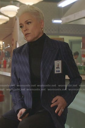 Christine’s navy pinstripe blazer on BH90210