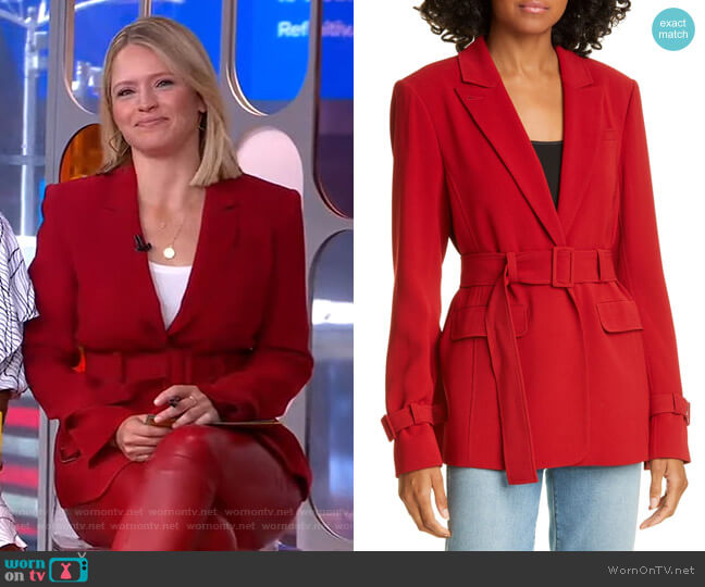 Cinq a Sept Corina Belted Blazer worn by Sara Haines on Good Morning America