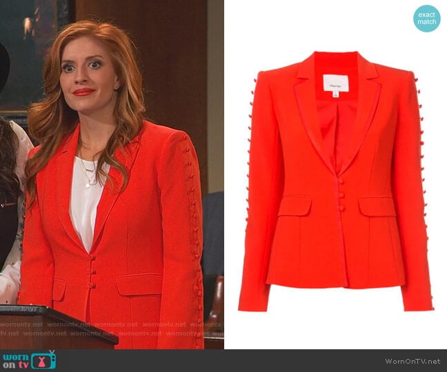 Cinq a Sept Button Embellished Fitted Blazer worn by Chelsea Grayson (Anneliese van der Pol) on Ravens Home