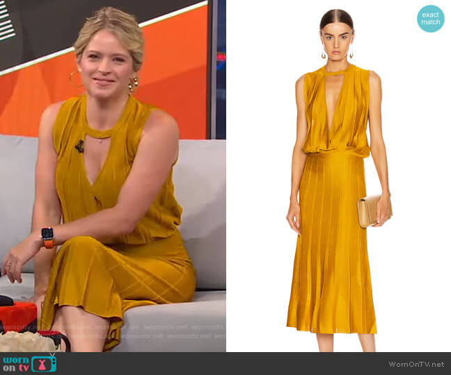 Cushnie Pleated Stretch-Knit Midi Dress worn by Sara Haines on Good Morning America