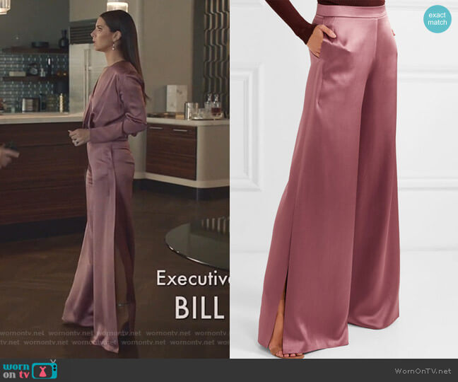 Cushnie Silk-Charmeuse Wide-Leg Pants worn by Gigi Mendoza (Roselyn Sánchez) on Grand Hotel