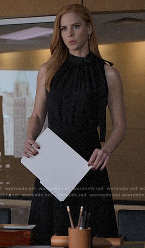 Donna’s black bow neck dress on Suits