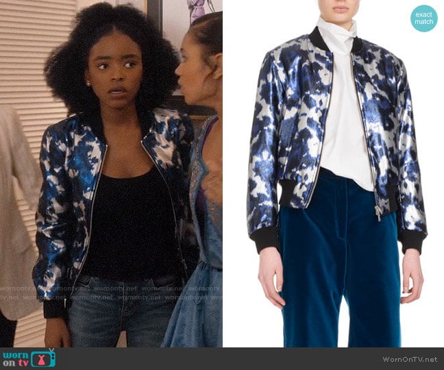 Dries van Noten Villa Satin Bomber Jacket worn by Zora Greenleaf (Lovie Simone) on Greenleaf