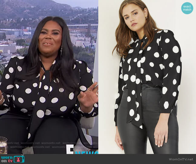 Eloquii Tie Neck Blouse worn by Nina Parker on E! News