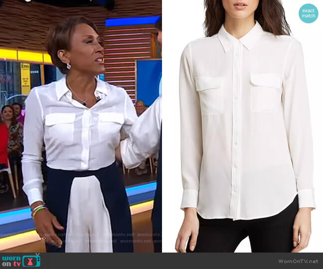 Equipment Slim Signature Silk Shirt worn by Robin Roberts on Good Morning America
