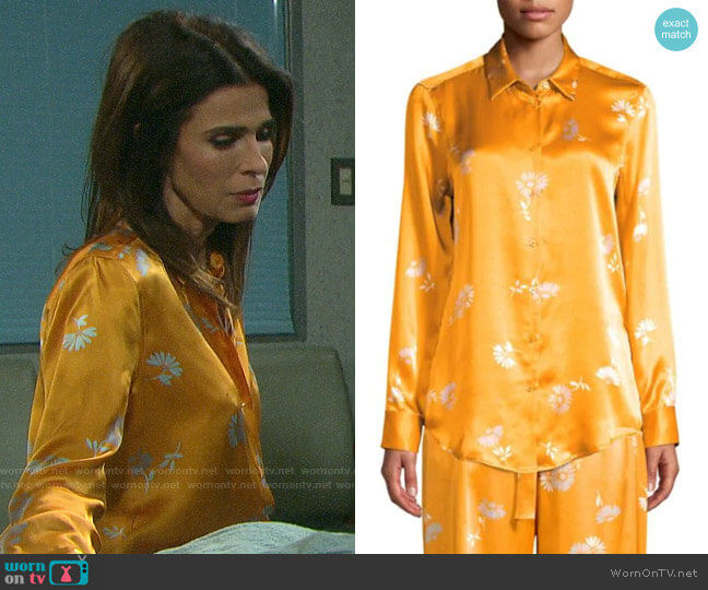 Equipment Essential Silk Shirt in Orange Multi worn by Hope Williams (Kristian Alfonso) on Days of our Lives