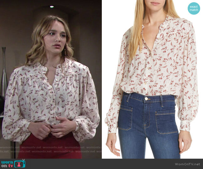 Frame Voluminous Floral Print Top worn by Summer Newman (Hunter King) on The Young and the Restless