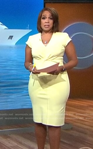 Gayle’s yellow twist front dress on CBS This Morning