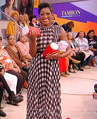 Tamron’s sleeveless check dress on the Tamron Hall Show