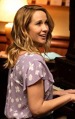 Ginny’s purple floral top on Perfect Harmony