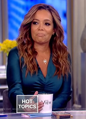 Sunny’s green satin ruched dress on The View