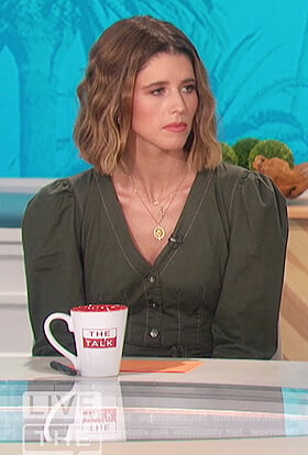 Katherine Schwarzenegger’s green tie waist jumpsuit on The Talk