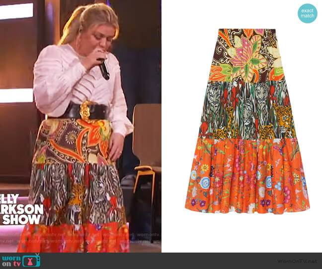 Gucci Patchwork print skirt worn by Kelly Clarkson on The Kelly Clarkson Show