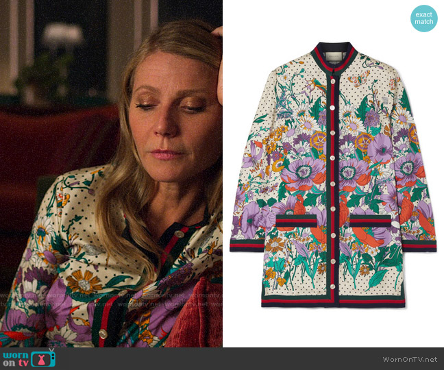 Gucci Grosgrain-trimmed printed silk-twill shirt worn by Georgina Hobart (Gwyneth Paltrow) on The Politician