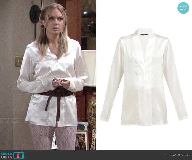 Haider Ackermann Dali shawl collar silk blouse worn by Abby Newman (Melissa Ordway) on The Young and the Restless