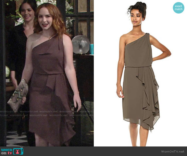 Halston Heritage One Shoulder Drape Detail Dress worn by Mariah Copeland (Camryn Grimes) on The Young and the Restless