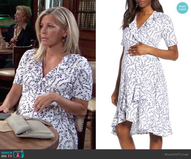 Isabella Oliver Lullah Ruffle Wrap Maternity Dress worn by Carly Spencer (Laura Wright) on General Hospital