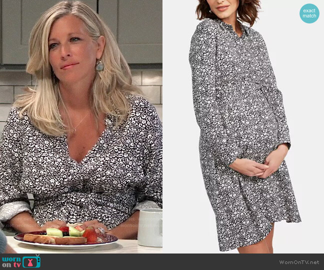Isabella Oliver Maternity Belted Shirtdress worn by Carly Spencer (Laura Wright) on General Hospital