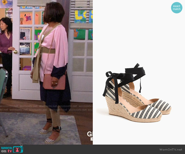 J. Crew Espadrille Wedges with Ankle Wrap in Stripe worn by Tina Butler (Tichina Arnold) on The Neighborhood
