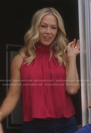 Jennie’s red turtleneck sleeveless top on BH90210
