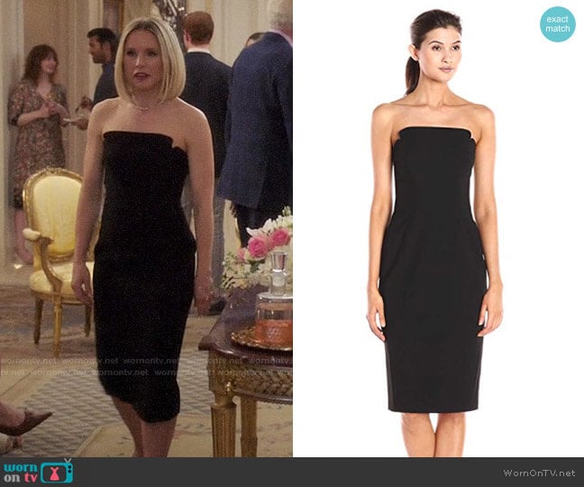 JILL Jill Stuart Strapless Column Midi Dress worn by Eleanor Shellstrop (Kristen Bell) on The Good Place