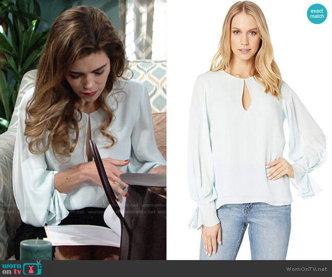 Joie Abekwa Top in Celadon worn by Victoria Newman (Amelia Heinle) on The Young and the Restless