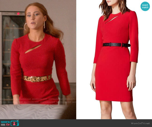 Karen Millen Cutout Belted Sheath Dress worn by Zara (Sophia La Porta) on Four Weddings and a Funeral