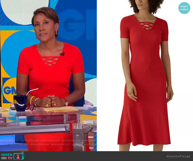 Karen Millen Lace-Up Rib-Knit Midi Dress worn by Robin Roberts on Good Morning America
