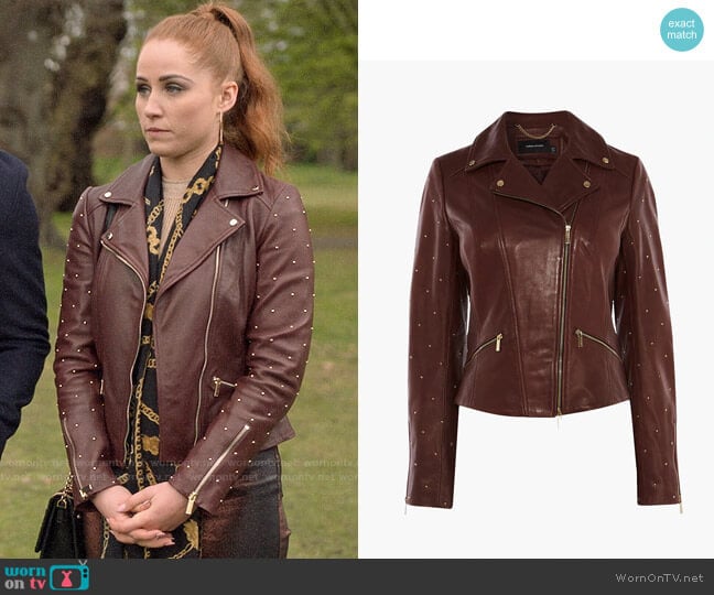 Karen Millen Studded Leather Jacket worn by Zara (Sophia La Porta) on Four Weddings and a Funeral