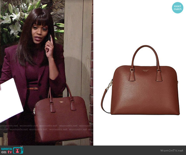 Kate Spade Sylvia Laptop Bag in Cinnamon Spice worn by Amanda Sinclair (Mishael Morgan) on The Young and the Restless